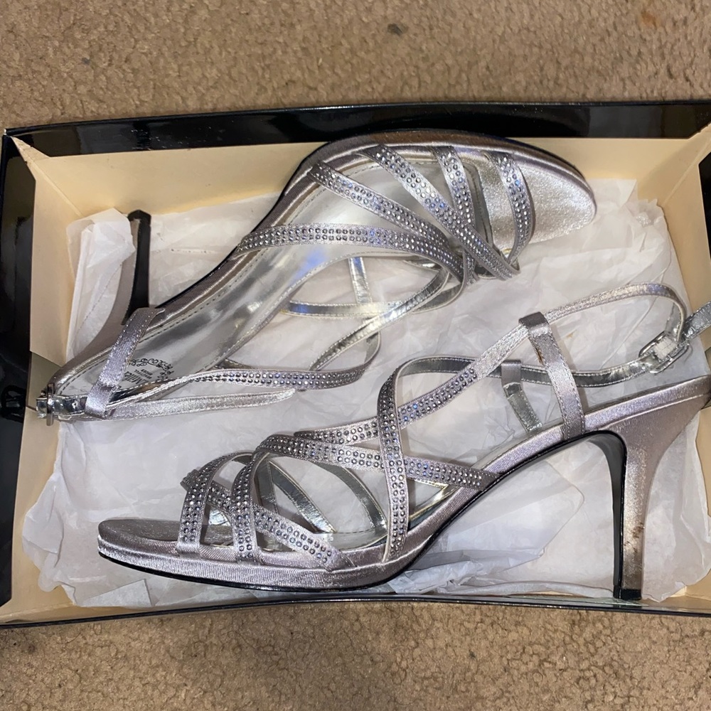 Silver Rhinestone Strap Heels